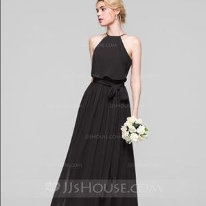 Floor-Length Chiffon Bridesmaid Dress (Black)